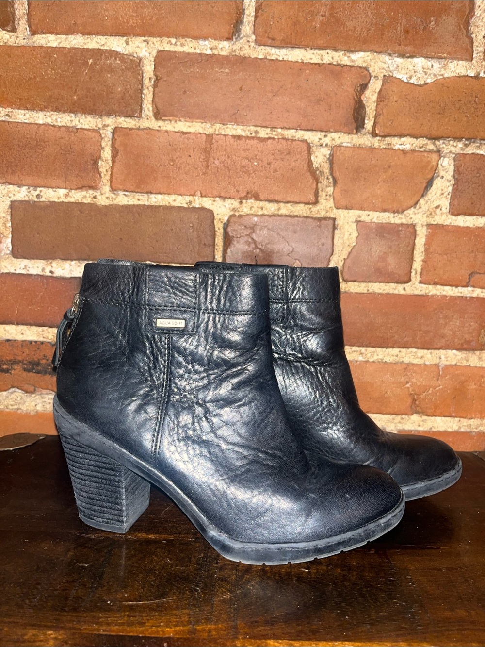 Sofft Black Leather Ankle Booties with Block Heel